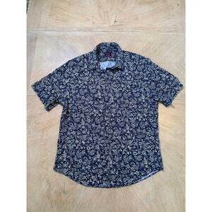 Untuckit Floral Shirt Short Sleeve Button Front Palermo Reg Fit Navy size Medium